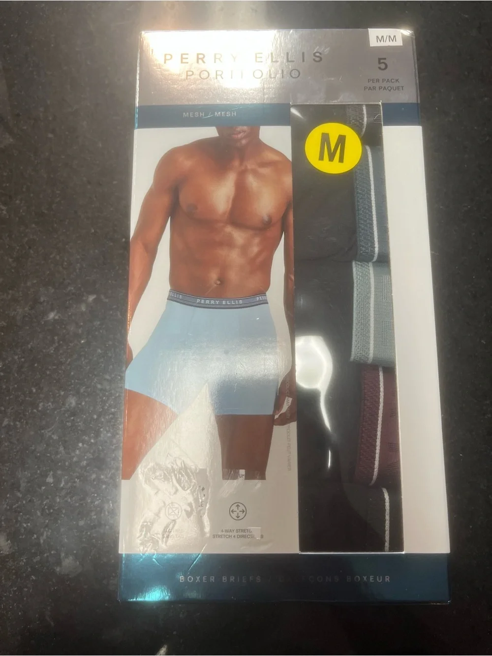 Sz M Perry Ellis 5-Pack Boxer Briefs in Light Blue, Black, Gray, Maroon
